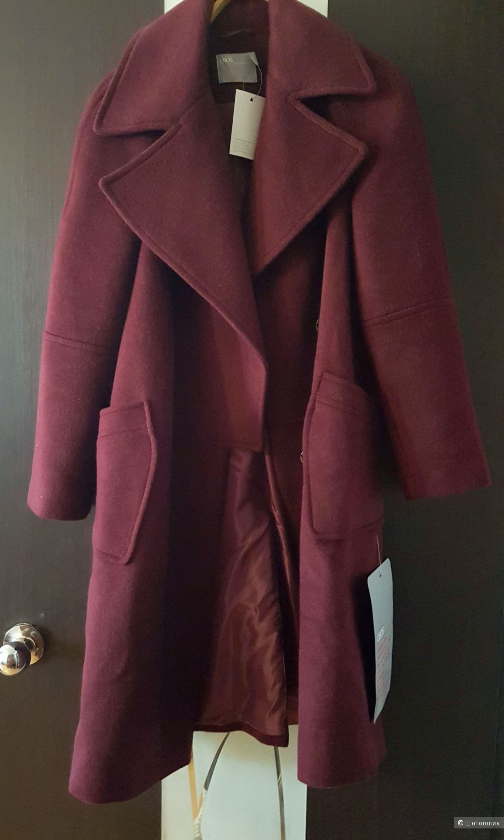 Пальто бордовое Асос размер UK10 (EU 38/US 6) ASOS Coat in Oversized Fit with Panelled Collar