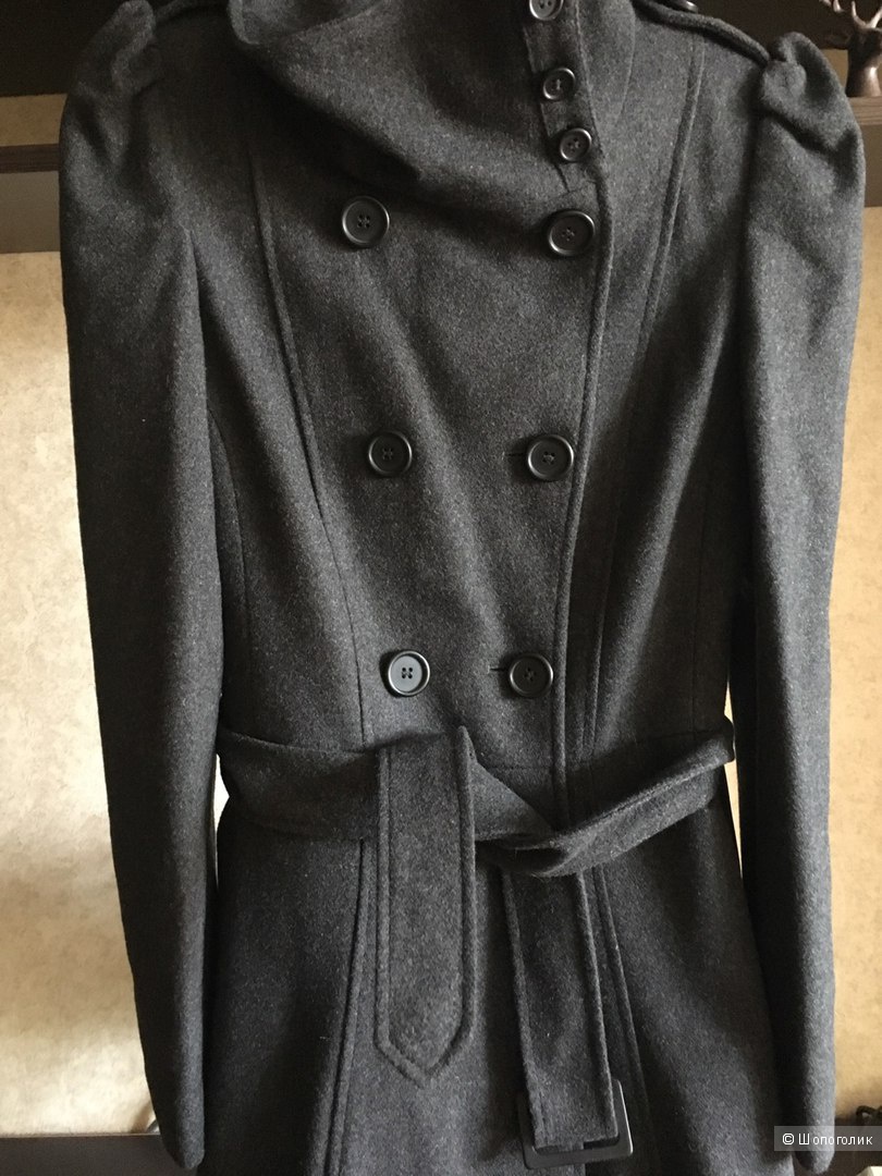 Серое двубортное пальто ASOS UK8