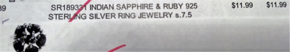 Кольцо серебряное с  индийскими сапфиром и рубинами, р.17,75