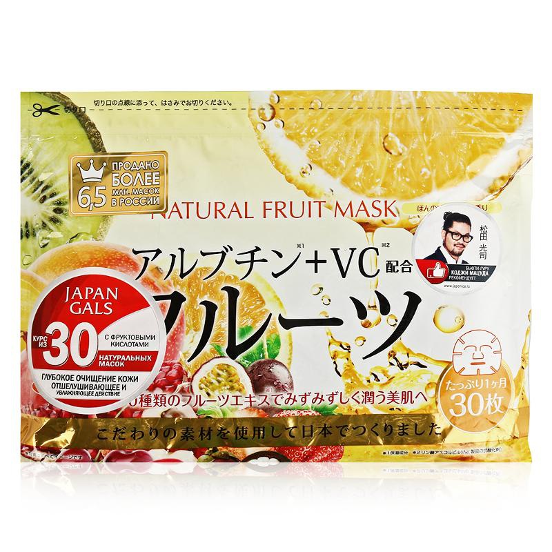 Japan Gals Курс натуральных масок для лица с фруктовыми экстрактами, 30 шт