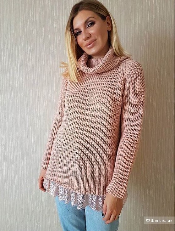 Свитер пудровый с кружевом Италия ZyK, oversize