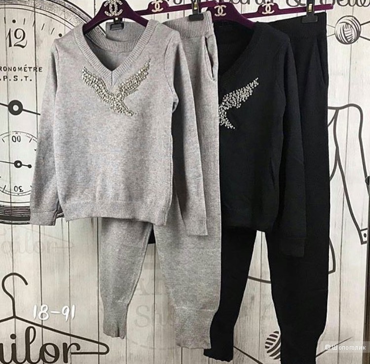 Костюм двусторонний черный вязаный Птица Chanel, onesize