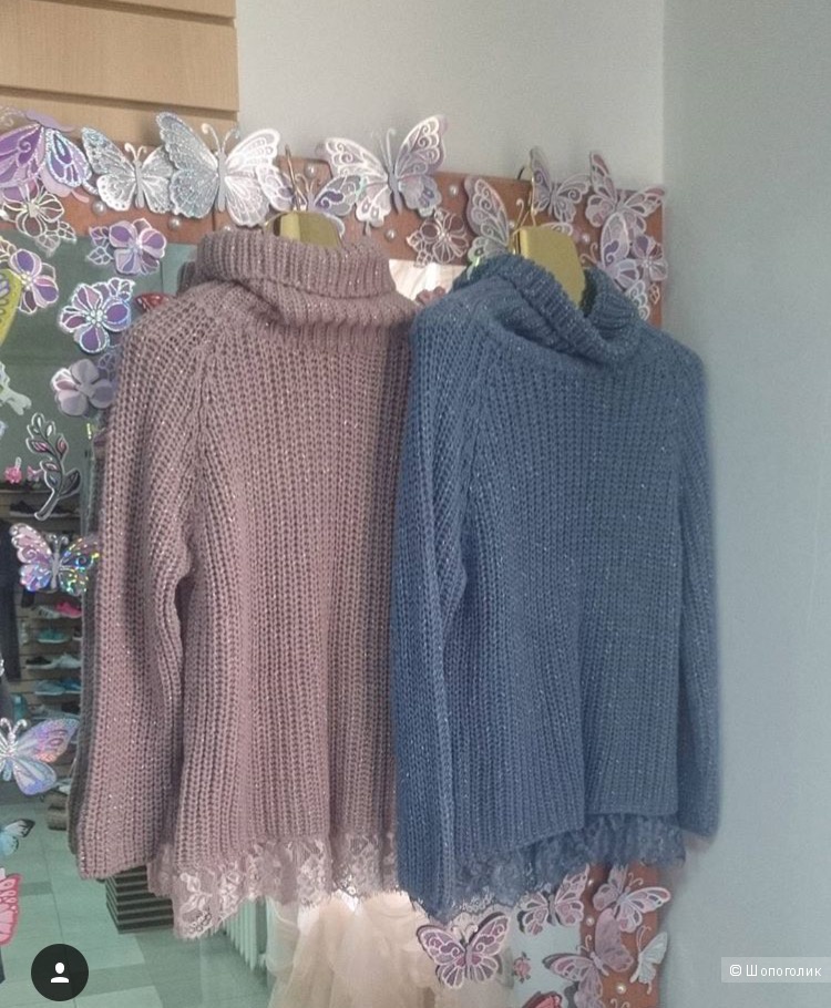 Свитер пудровый с кружевом Италия ZyK, oversize