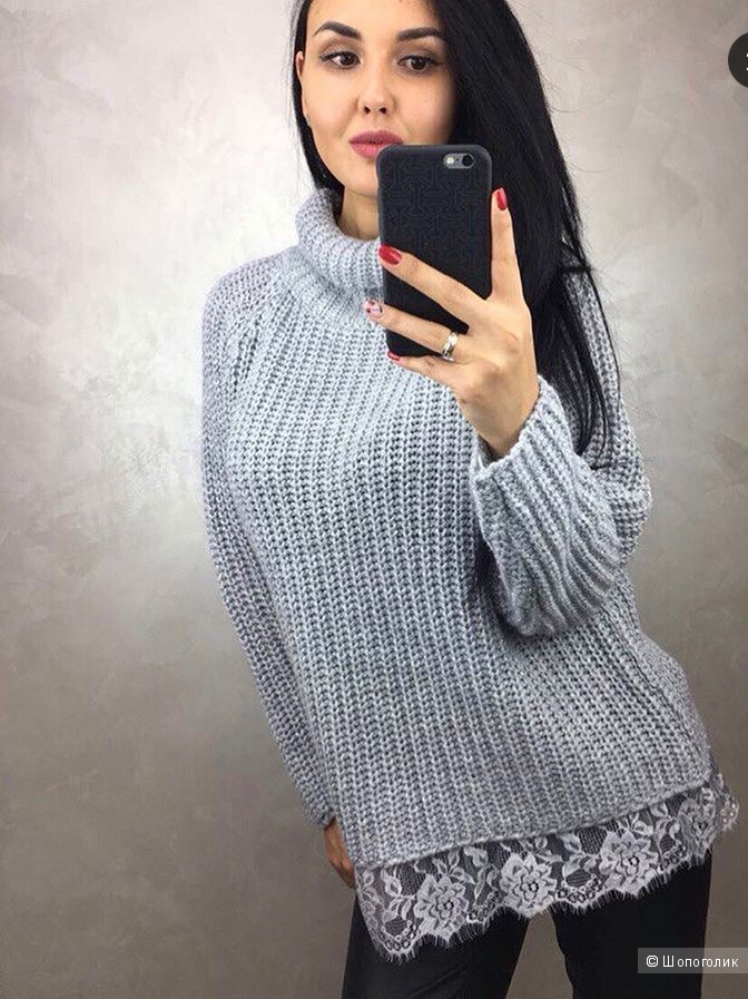Свитер с кружевом Италия Серебро ZyK, one size