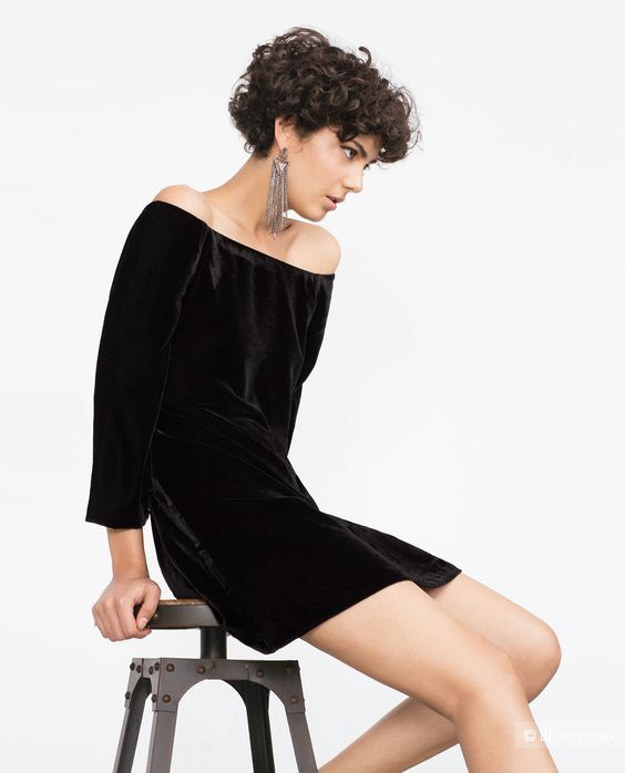 Бархатное платье Zara Basic (M)
