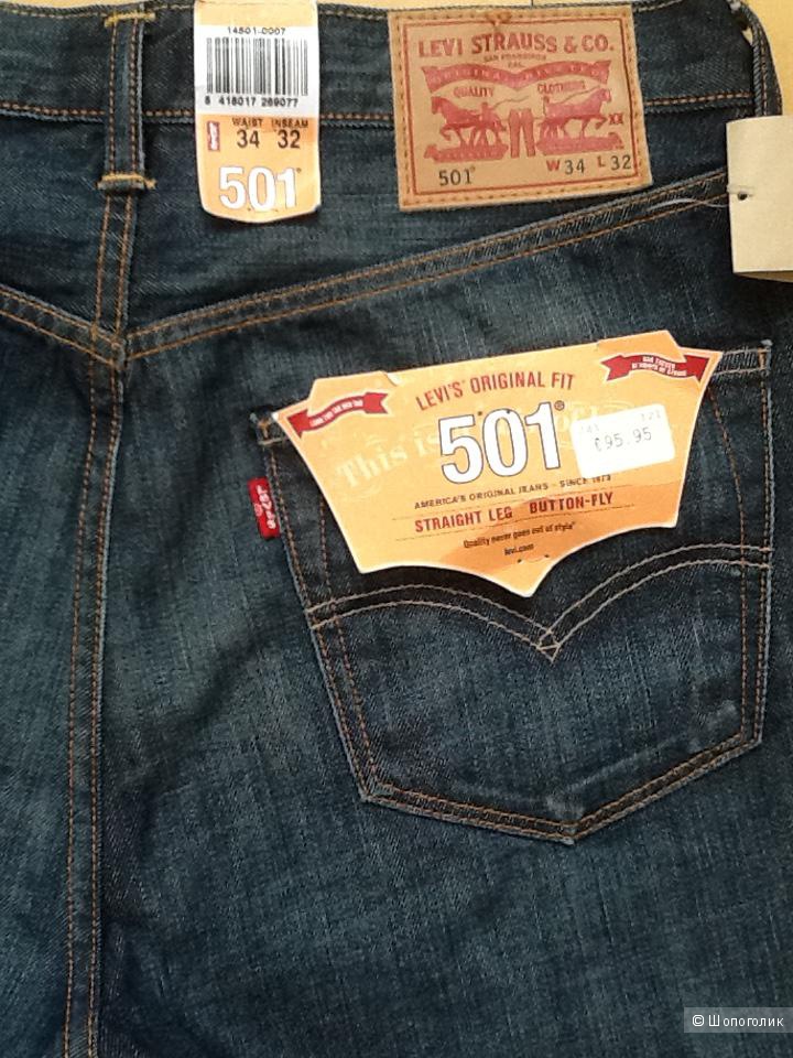 Мужские джинсы LEVI'S 501,размер W 34 L 32