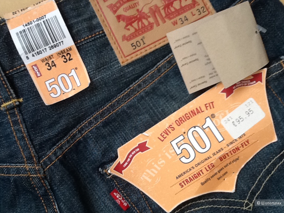 Мужские джинсы LEVI'S 501,размер W 34 L 32