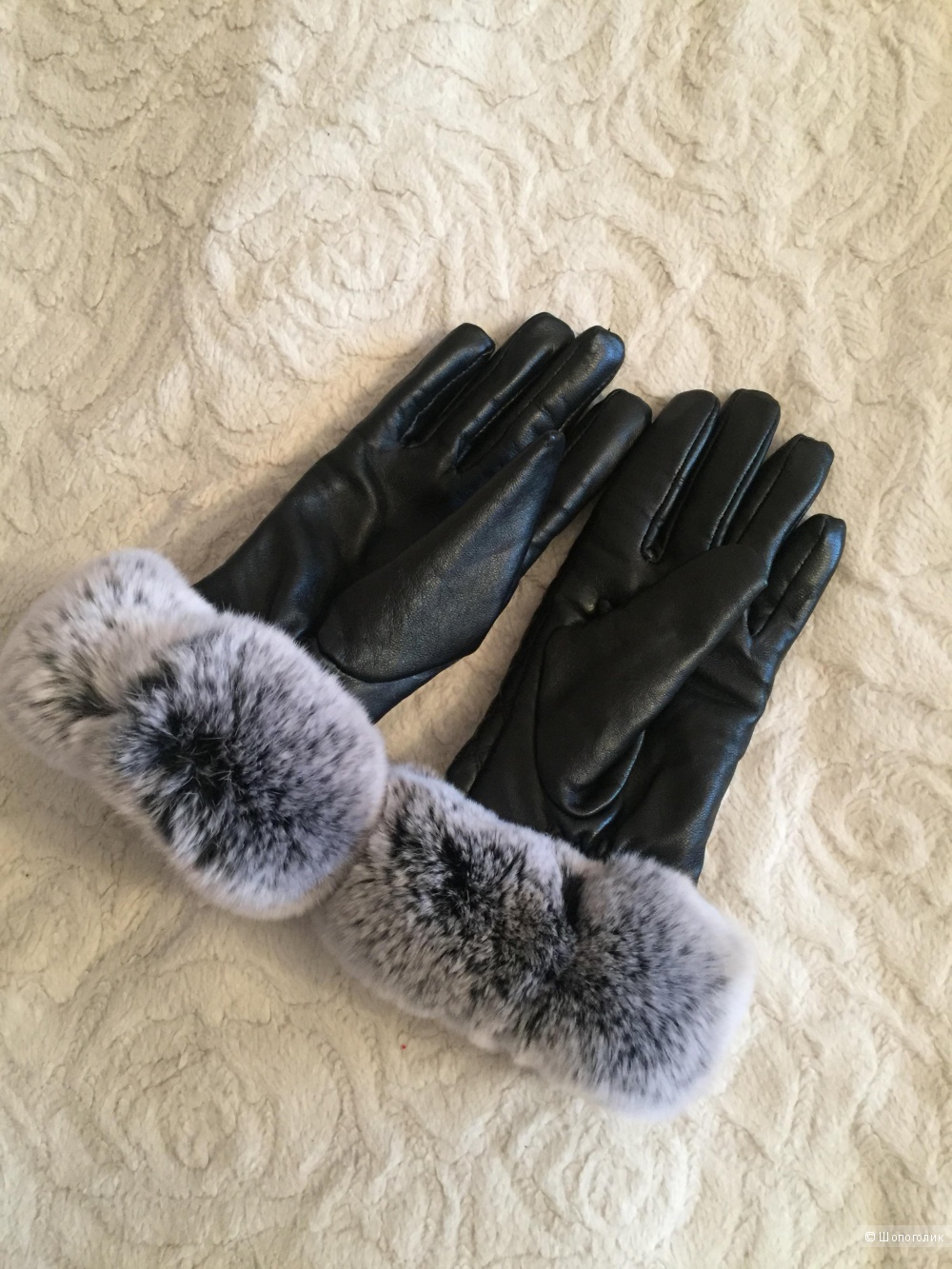 Перчатки кожаные с мехом кролика, размер S