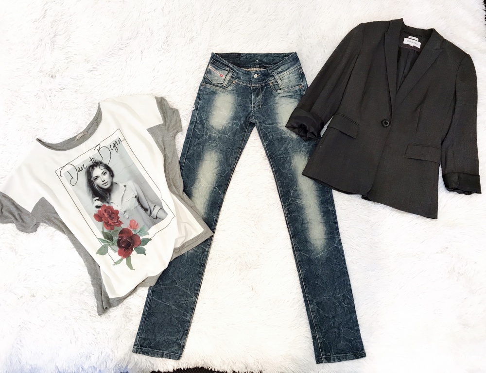 Пиджак Calvin Klein, джинсы Diesel, футболка Orsay 44