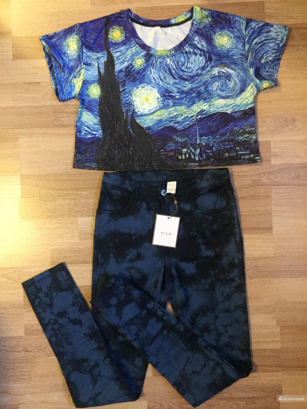 Джинсы-лосины vila clothes, M и топ Ван Гог, one size