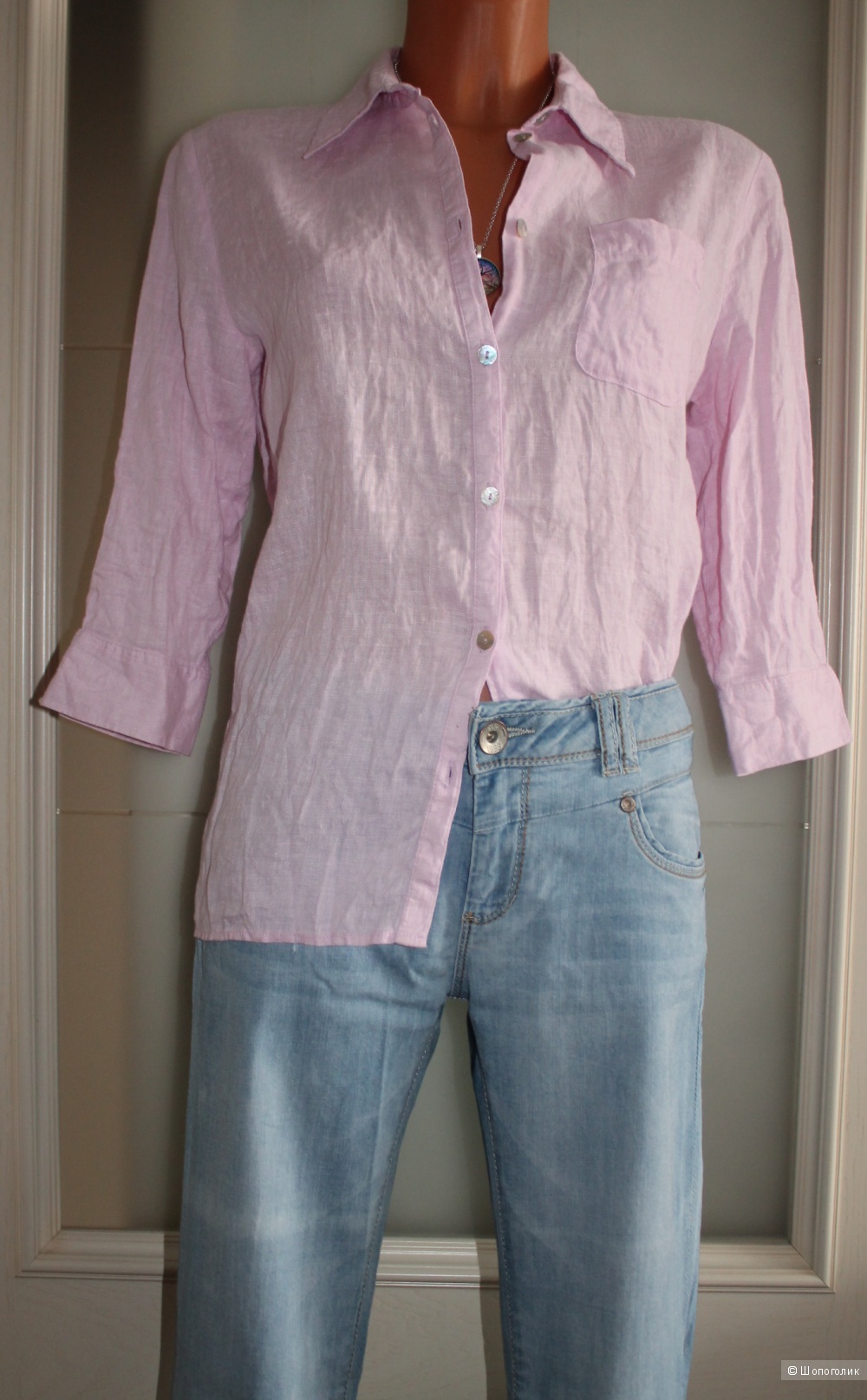 Льняная рубашка  бренда GANA, размер 38-40-42
