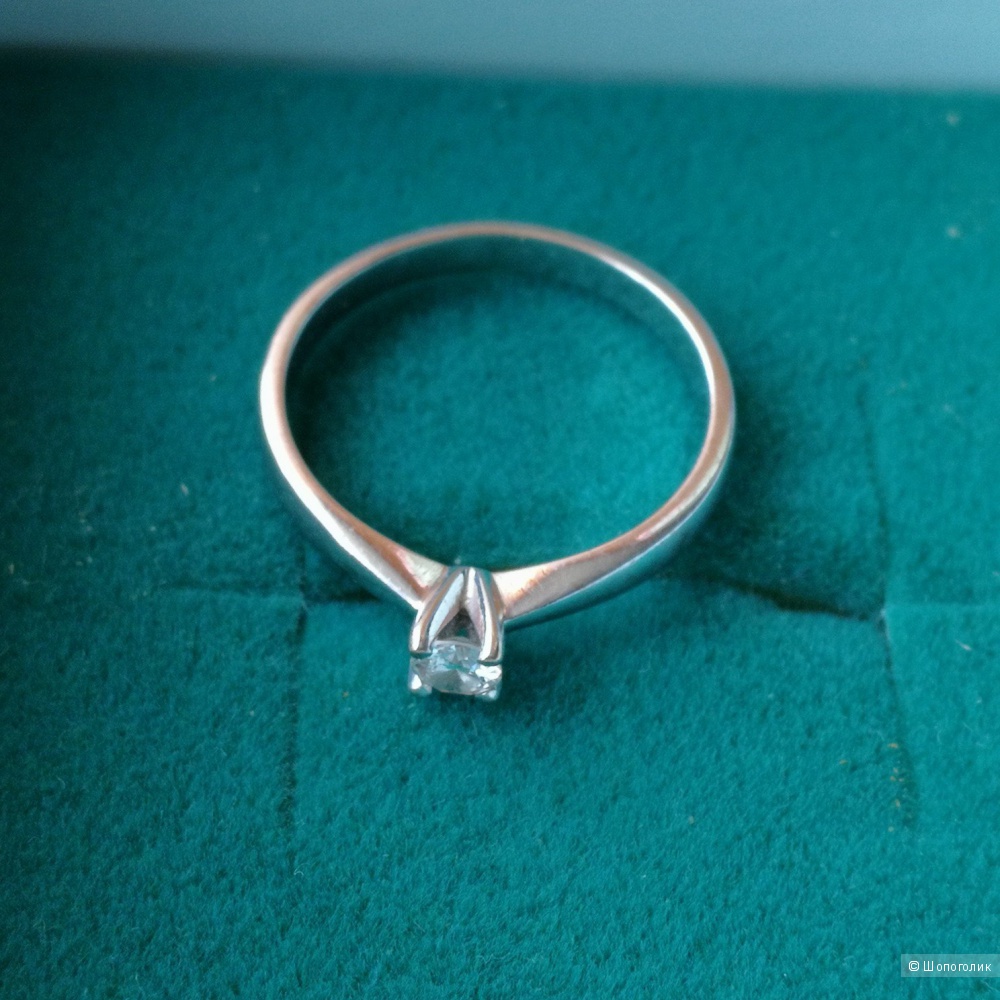 Кольцо из белого золота с бриллиантом, эпл, 16 р-р
