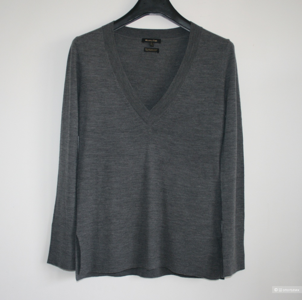 Серый шерстяной свитер Massimo Dutti размер S