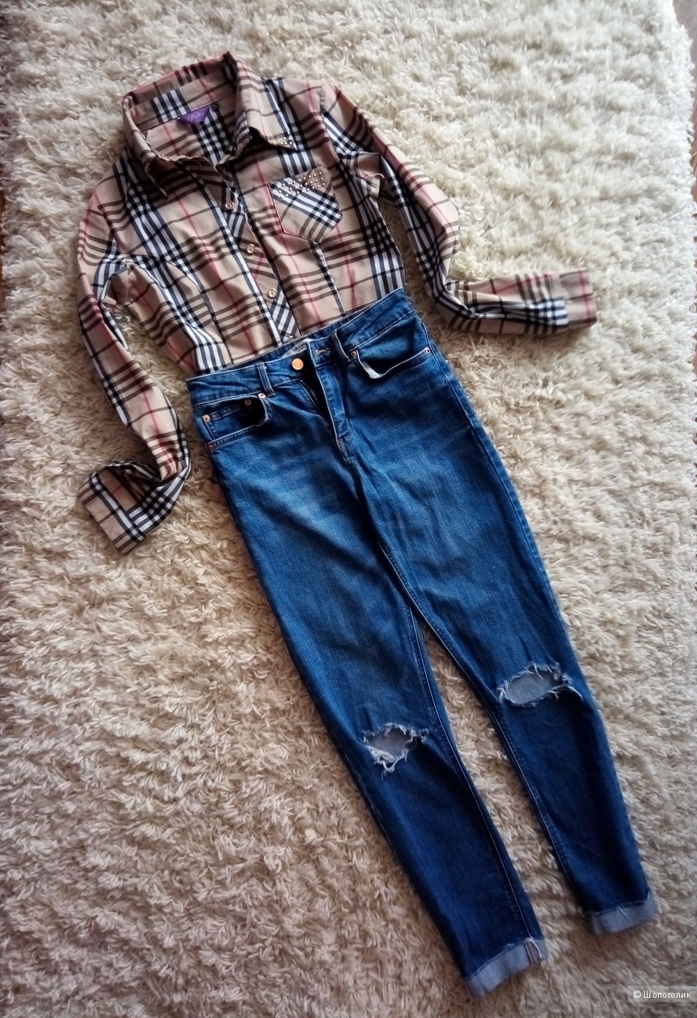 Комплектом джинсы VEROMODA и рубашка, размер S(M)