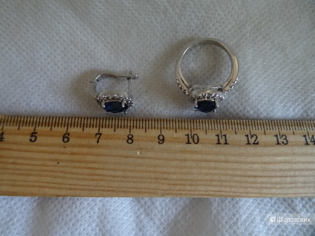 Комплект из серёжек и кольца, размер 17,5