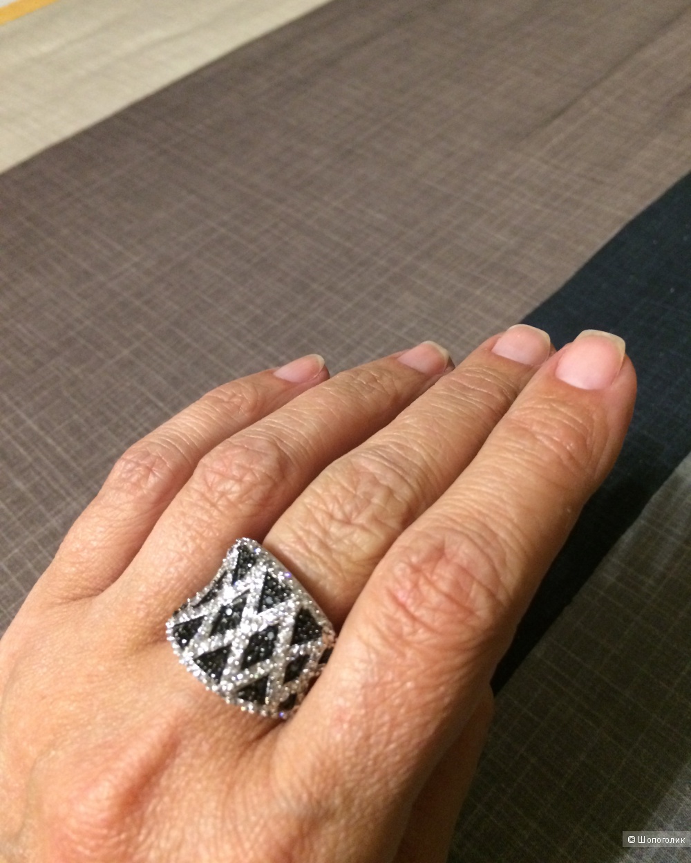 Широкое кольцо серебро 925, родий, размер 18
