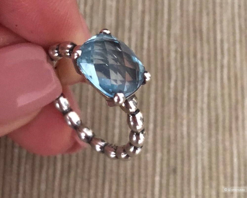 Кольцо Pandora с бирюзовым топазом, размер 17.
