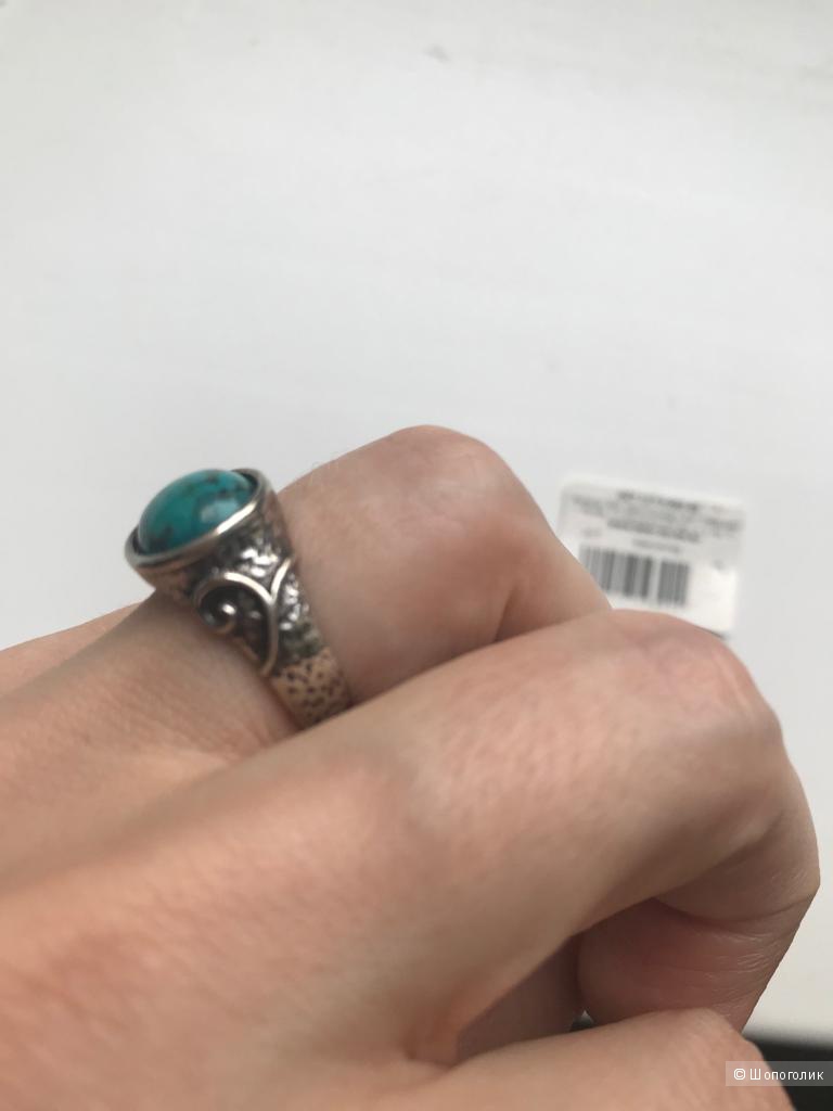Кольцо из серебра DENO с натуральной бирюзой, размер 17.