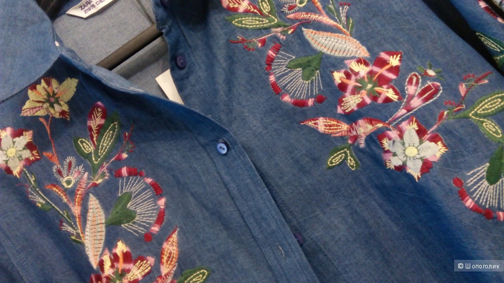 Джинсовая рубашка с вышивкой ZARA, размер М