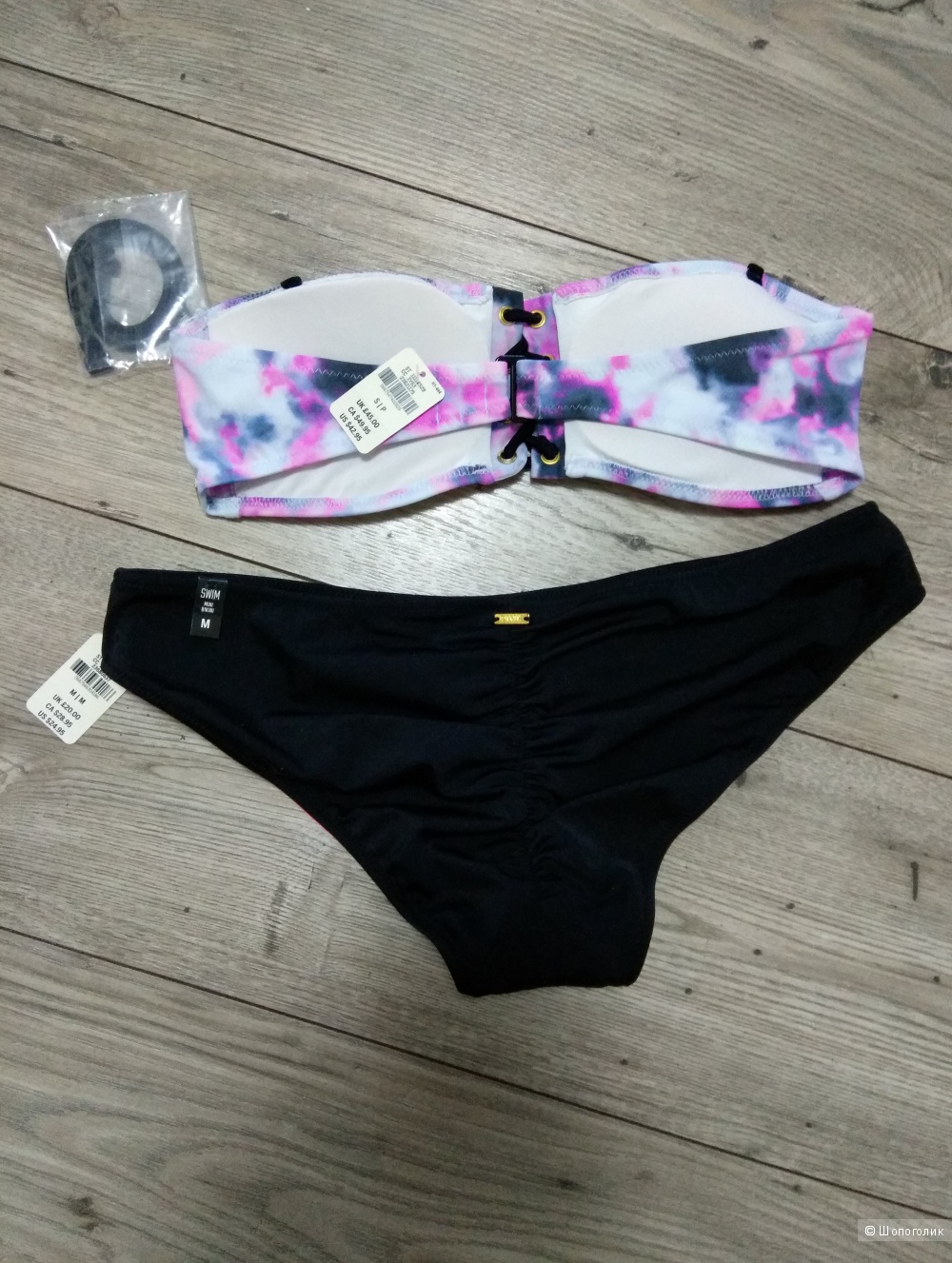 Купальник Lace-up Bandeau S + Ruched Mini Bikini Bottom M, Victoria's Secret