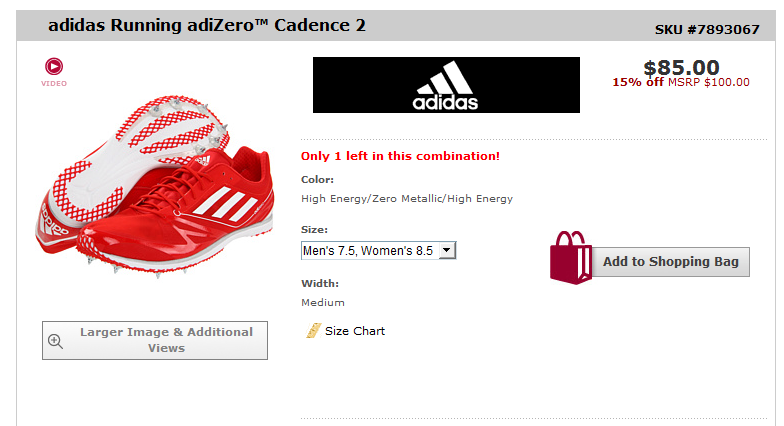 Шиповки Adidas Adizero Cadence 2, размер US7.5