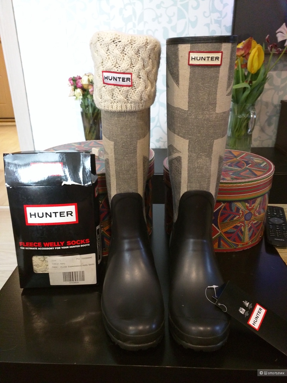 Сапоги HUNTER  Boots Union Jack UK Flag 11US в комплекте с гетрами HUNTER