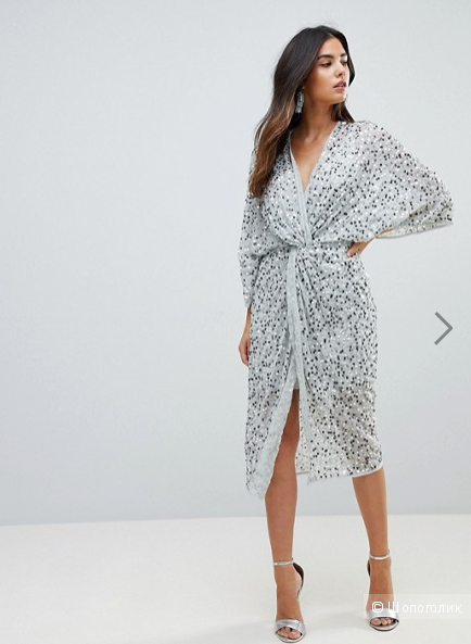 Платье - кимоно ASOS, размер UK 10, цвет Ice grey (серебристый)