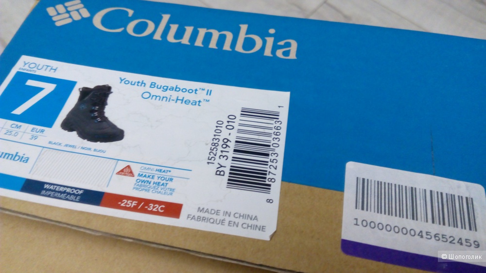 Зимние ботинки COLUMBIA  bugaboot omni-tech, размер 39