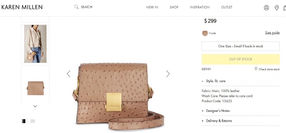 Сумка из страуса Karen Millen