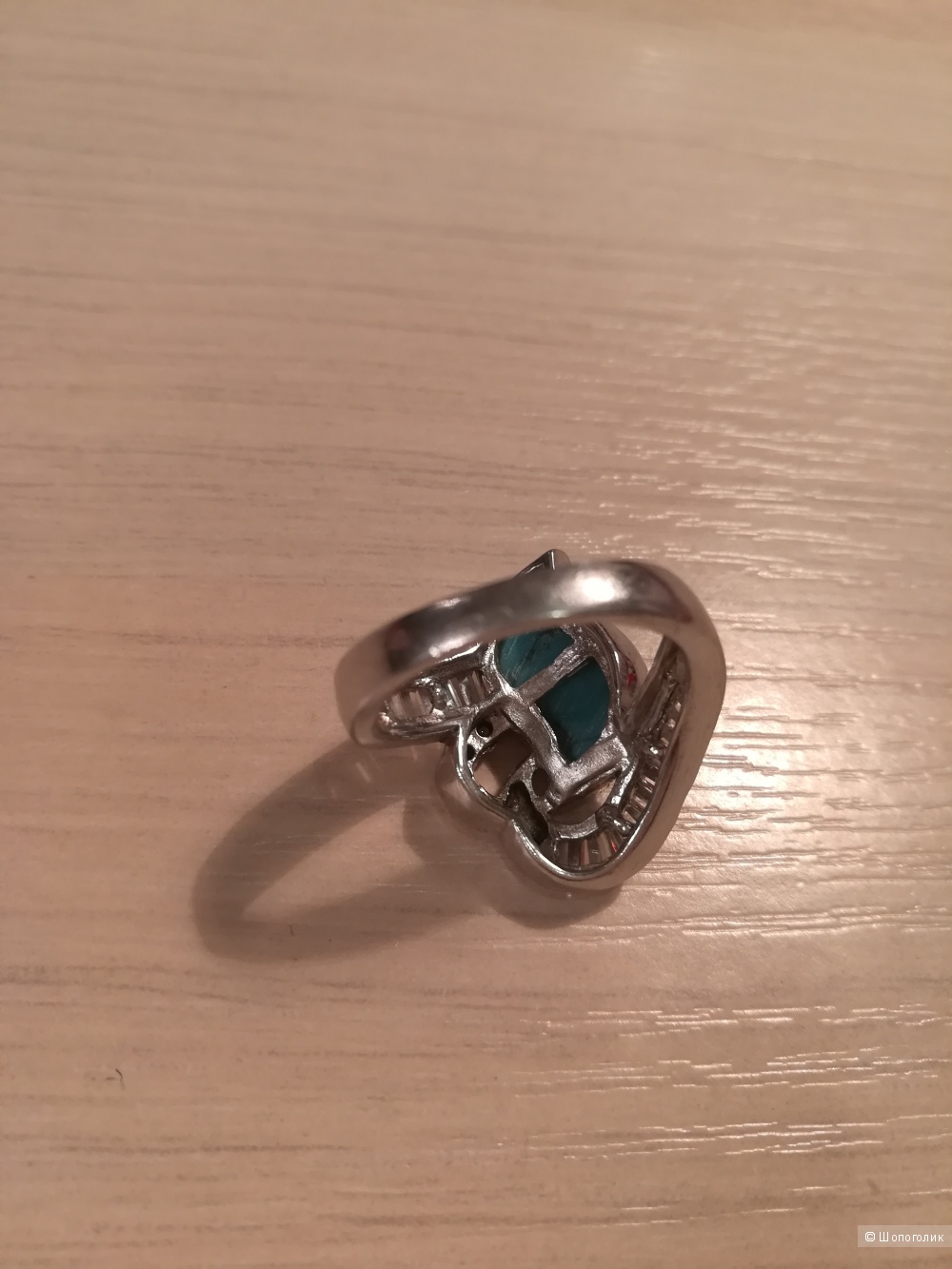 Серебряное кольцо с бирюзой и фианитами