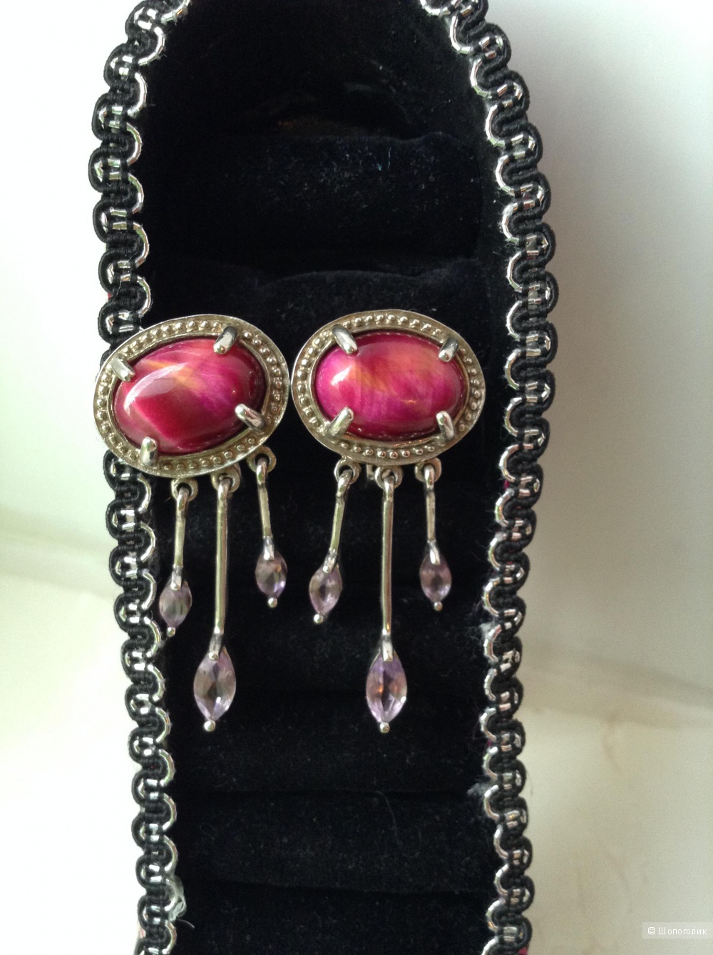 Серебряные серьги с тигровым (бычьим) глазом