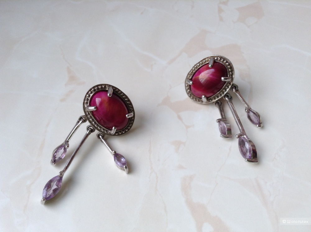 Серебряные серьги с тигровым (бычьим) глазом