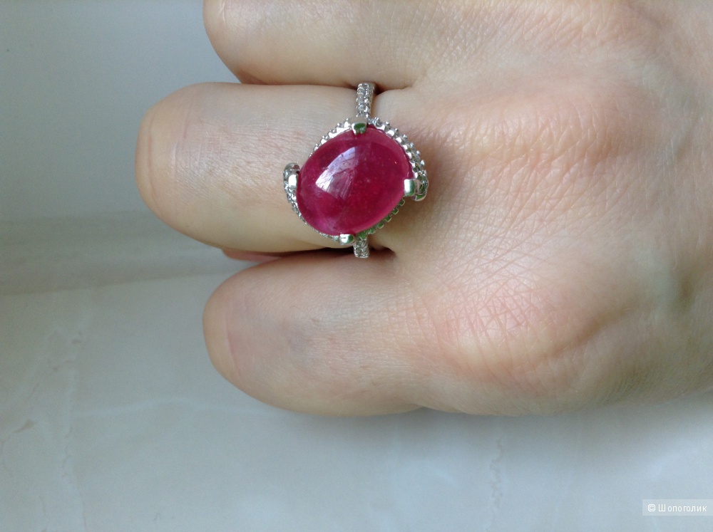 Серебряное кольцо с натуральным рубином, 18,5 размер