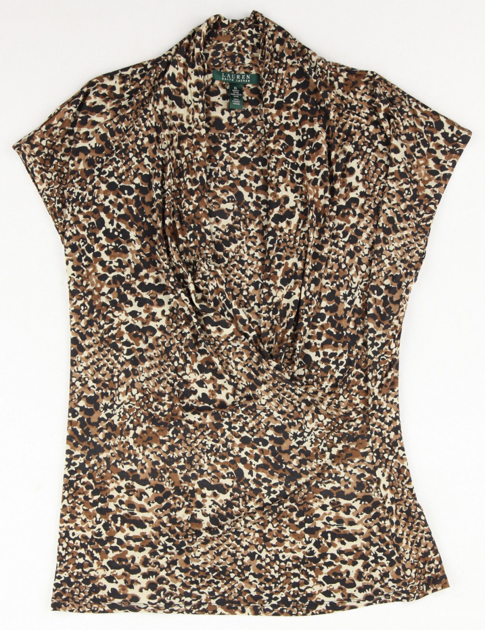 RALPH LAUREN 2X Black/Brown/Tan Animal Viscose Surplice Jersey