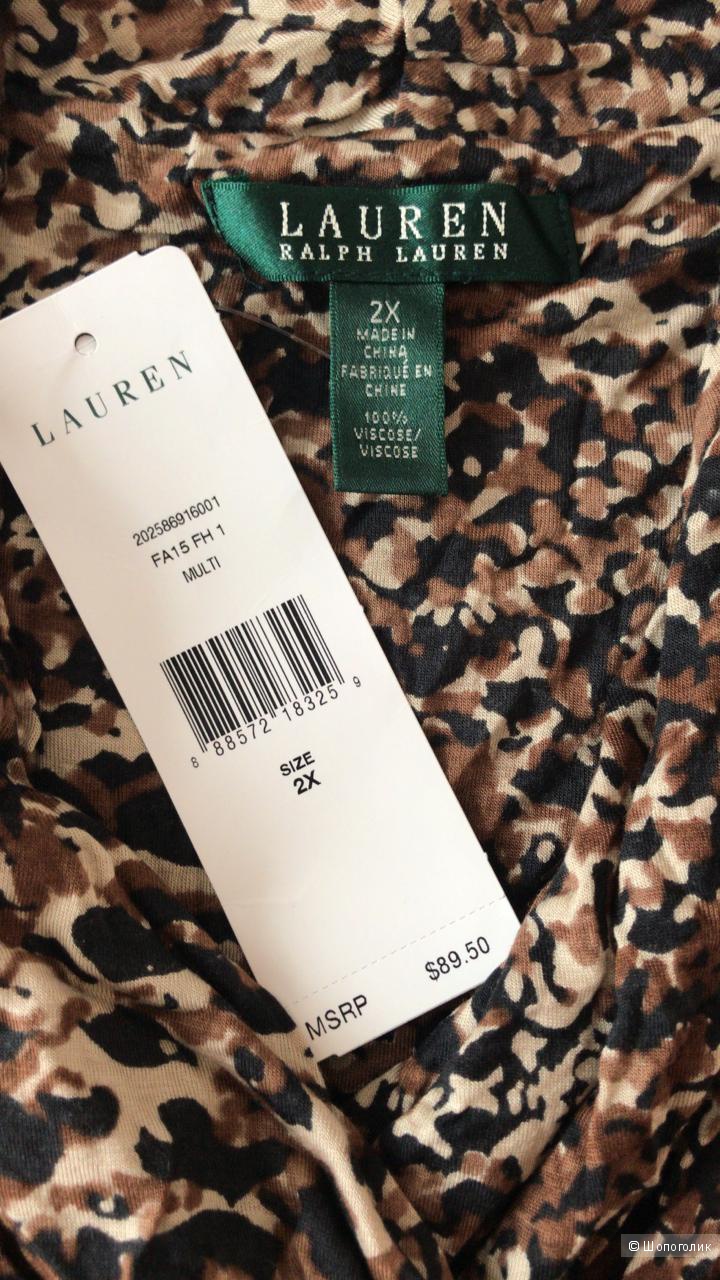 RALPH LAUREN 2X Black/Brown/Tan Animal Viscose Surplice Jersey