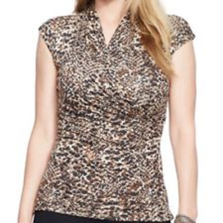RALPH LAUREN 2X Black/Brown/Tan Animal Viscose Surplice Jersey