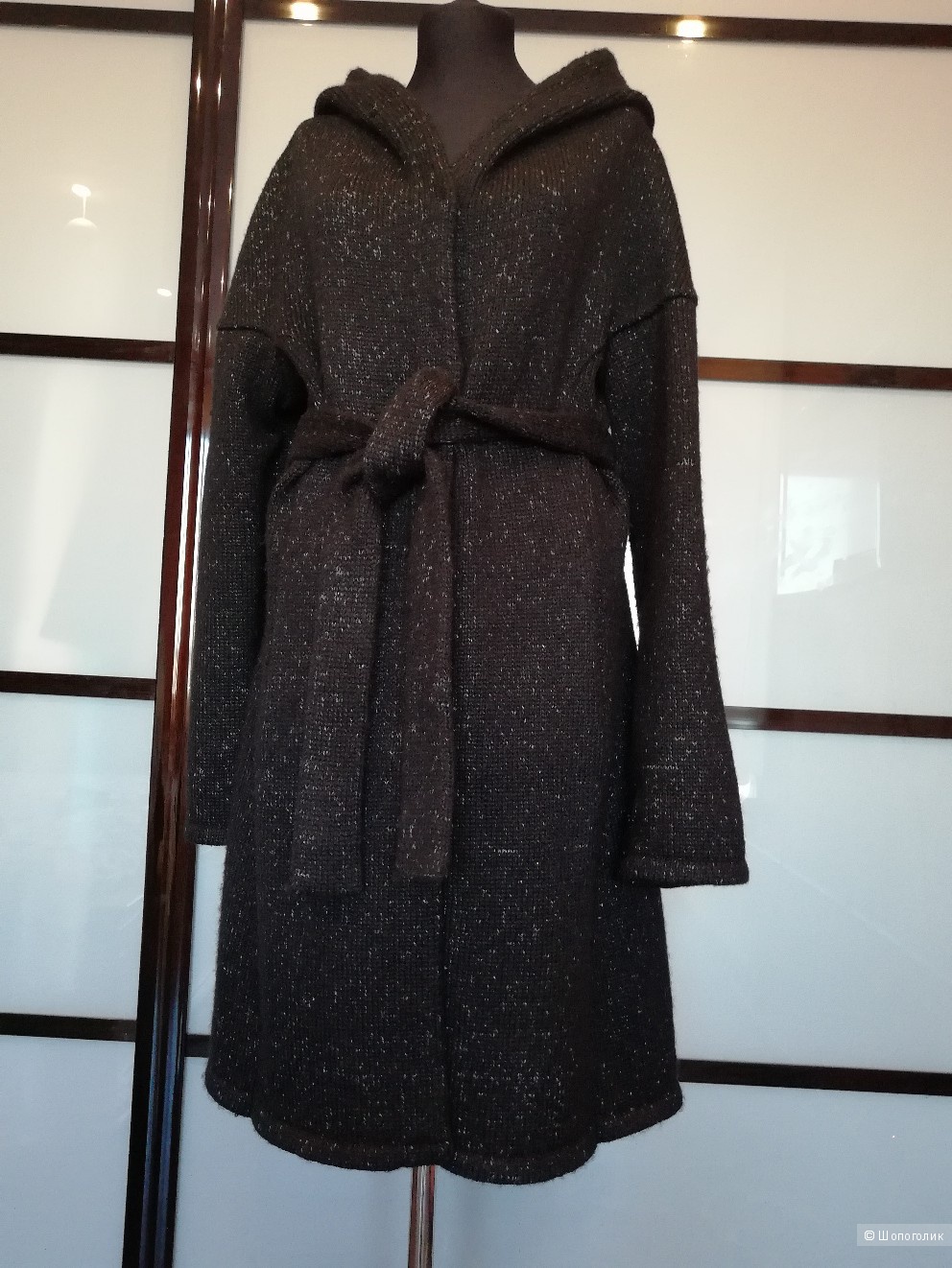 Вязаное пальто с чернобуркой Elena Fur,  размер 46-48