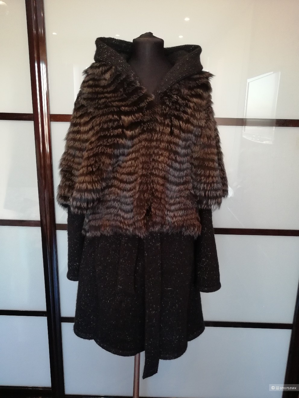 Вязаное пальто с чернобуркой Elena Fur,  размер 46-48