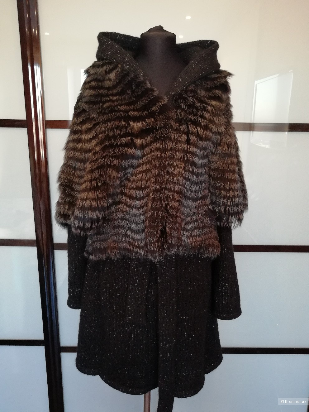 Вязаное пальто с чернобуркой Elena Fur,  размер 46-48
