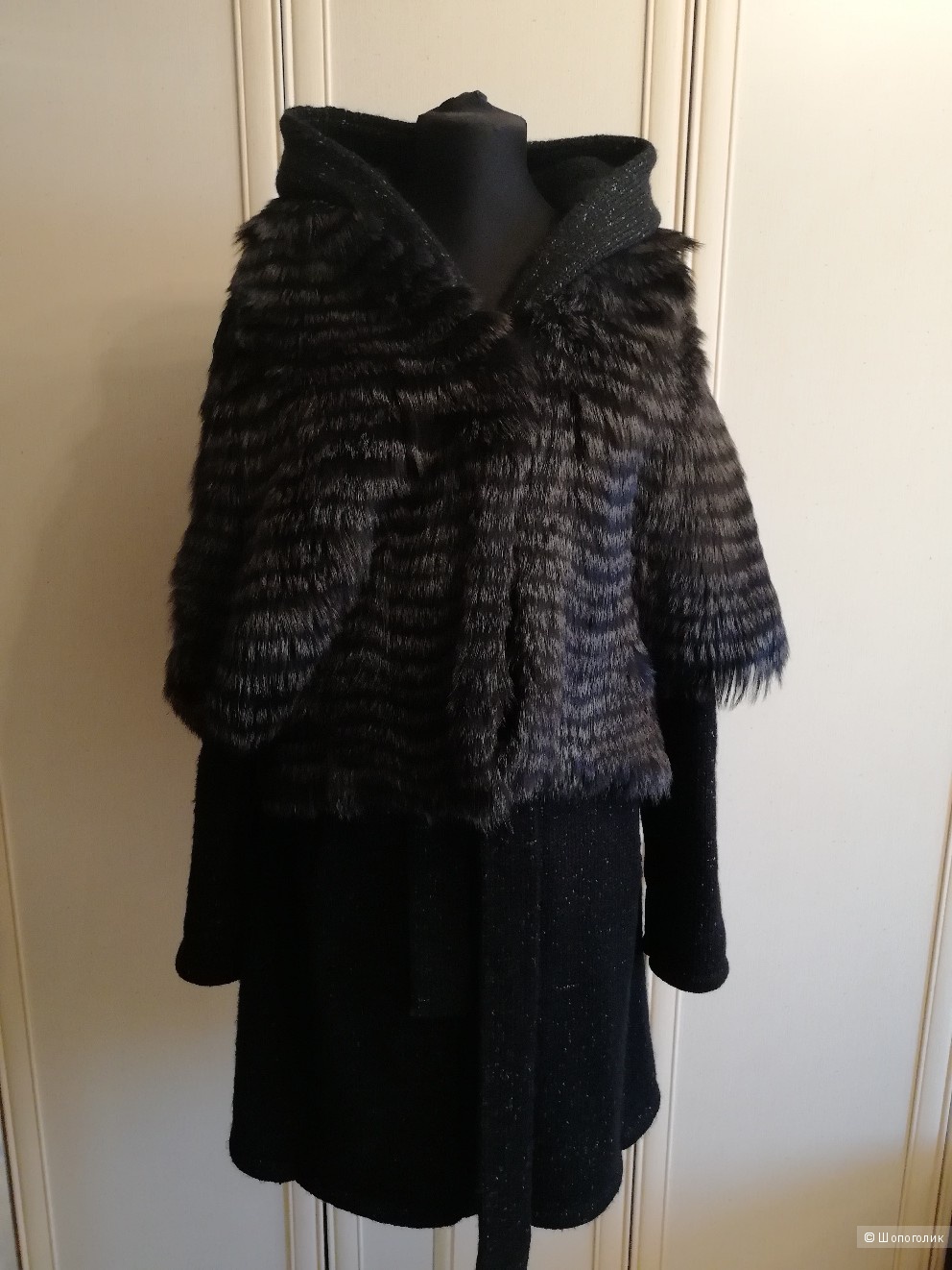 Вязаное пальто с чернобуркой Elena Fur,  размер 46-48