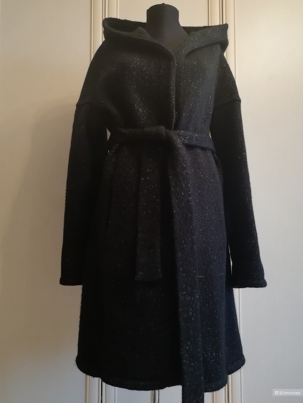 Вязаное пальто с чернобуркой Elena Fur,  размер 46-48