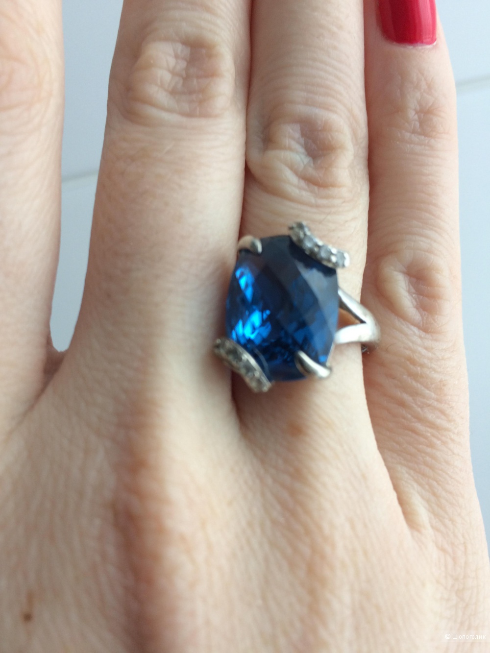 Серебряное кольцо с синим цирконием, valtera,17