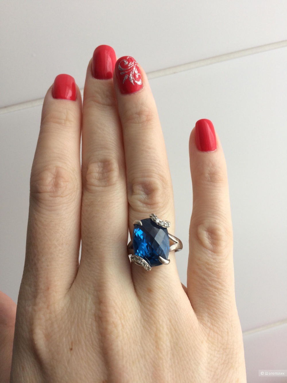 Серебряное кольцо с синим цирконием, valtera,17