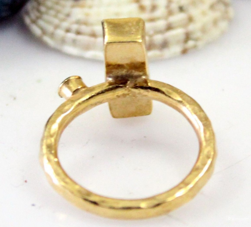 Позолоченное кольцо из стерлингового серебра с БИРЮЗОВЫМ сапфиром, размер 17