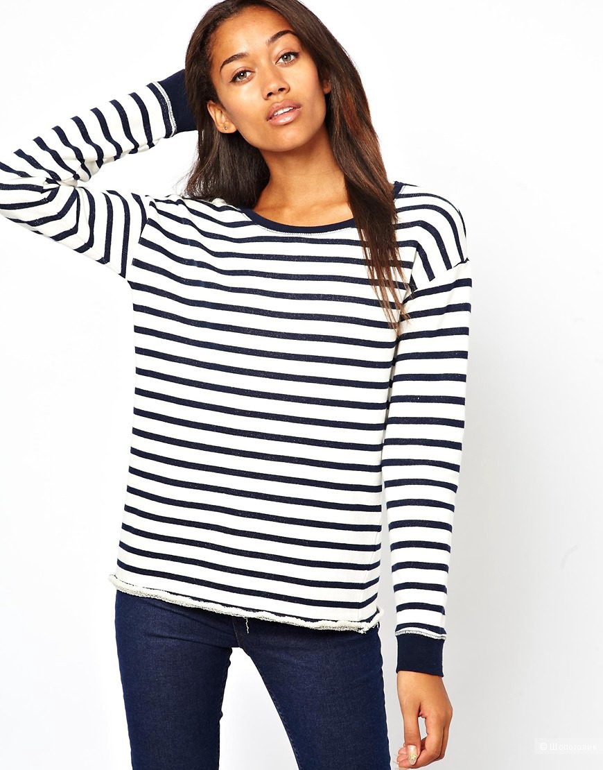 River Island Long Sleeve Lace Back Stripe Sweat, UK 6 (большемерит)