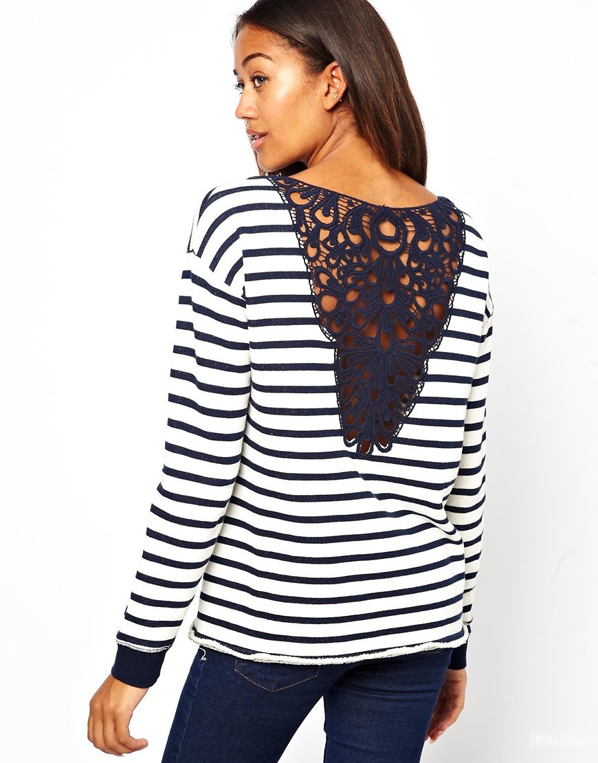River Island Long Sleeve Lace Back Stripe Sweat, UK 6 (большемерит)