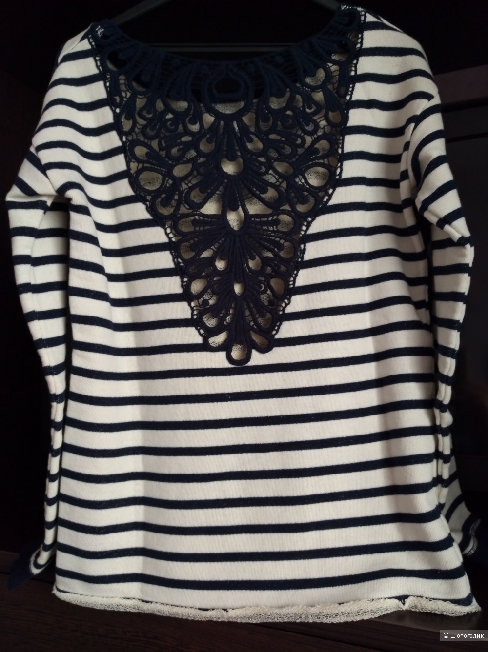 River Island Long Sleeve Lace Back Stripe Sweat, UK 6 (большемерит)