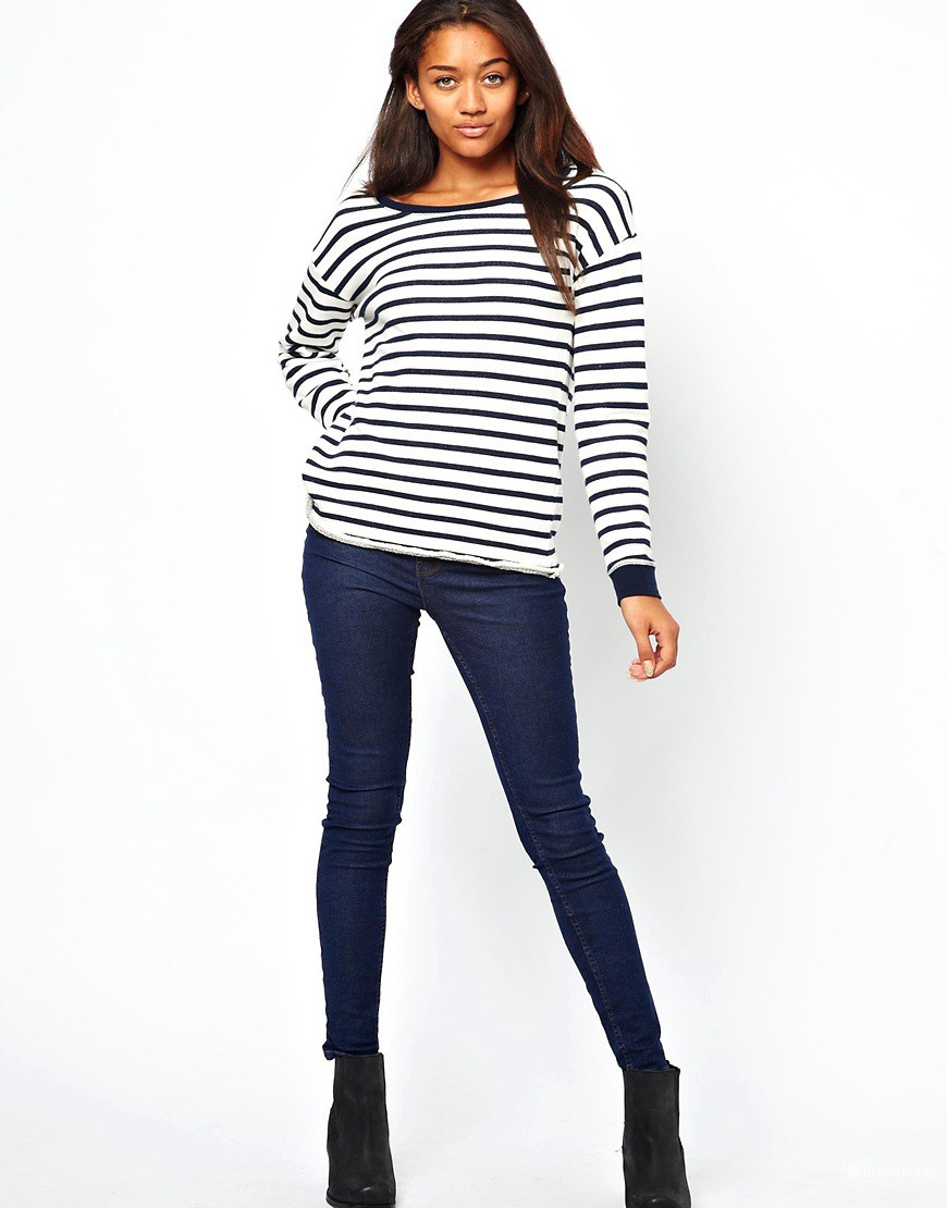 River Island Long Sleeve Lace Back Stripe Sweat, UK 6 (большемерит)
