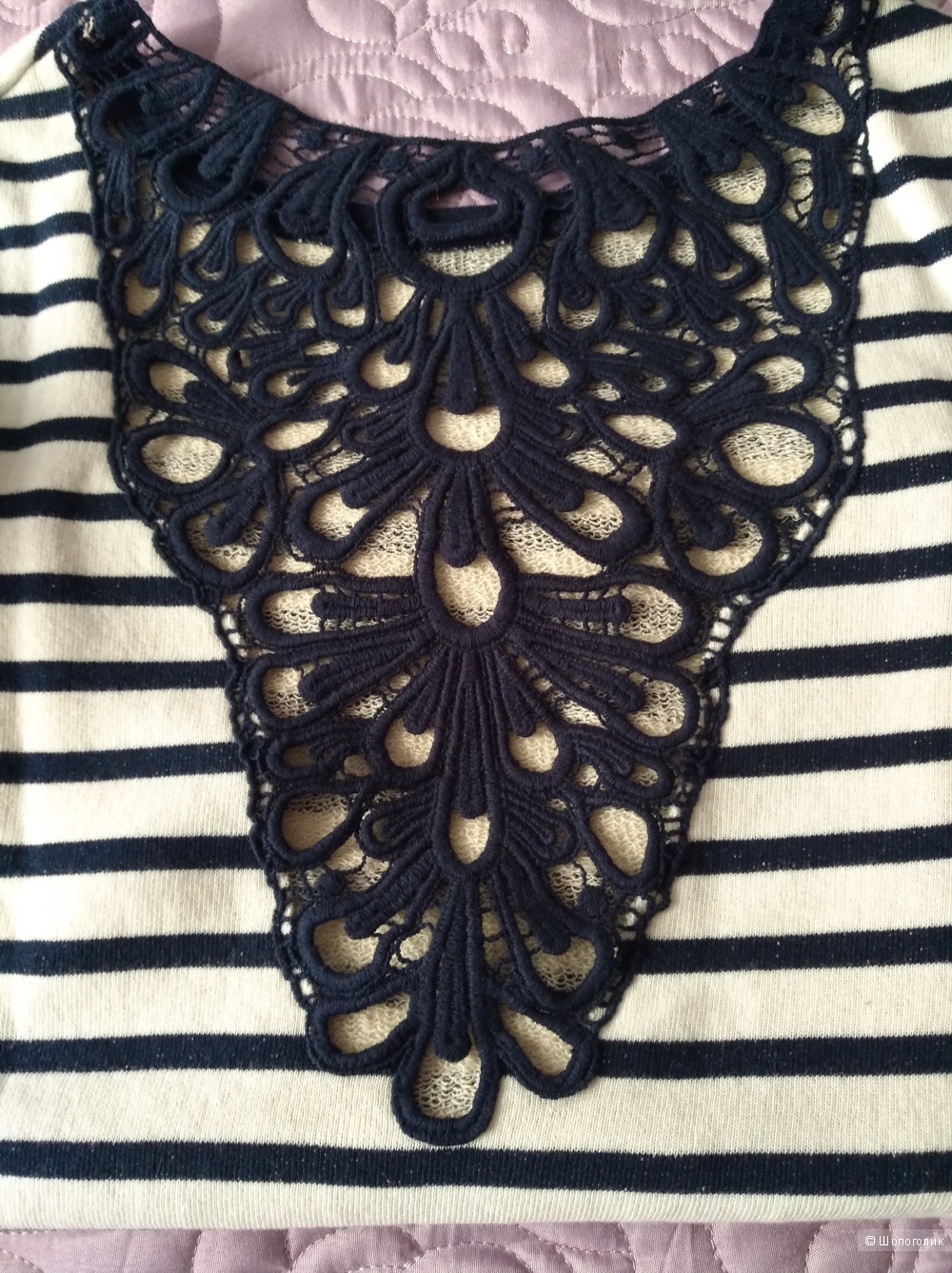 River Island Long Sleeve Lace Back Stripe Sweat, UK 6 (большемерит)
