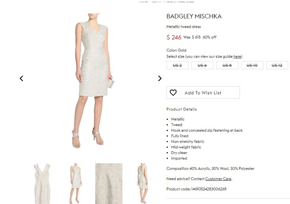 Платье BADGLEY MISCHKA 42-44